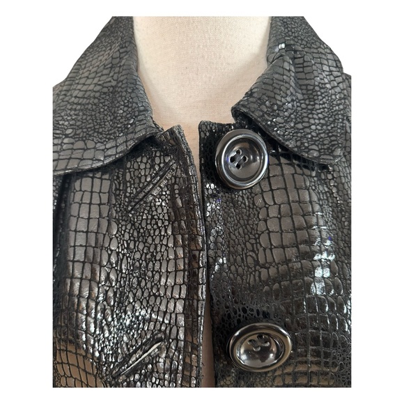 600 WEST Women’s Black Genuine Leather Blazer Jacket Size S Crock Print - Picture 3 of 12